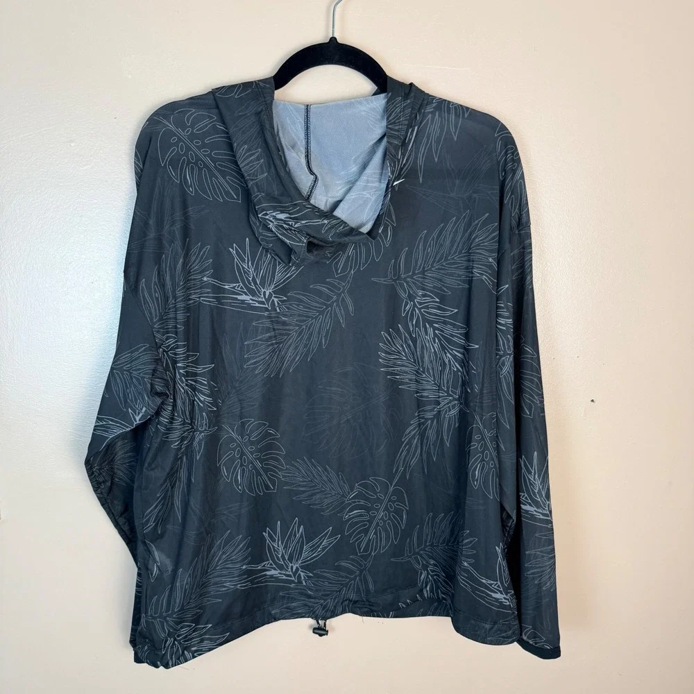 Nike Womens Dri-FIT Tropical Palm‎ Print Hoodie Black Mesh Adjustable Hem Medium